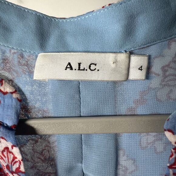 ALC Top Womens 4 Floral V Neck Flowy Lined Lightweight Boho Feminine Blue Shirt - Picture 10 of 14